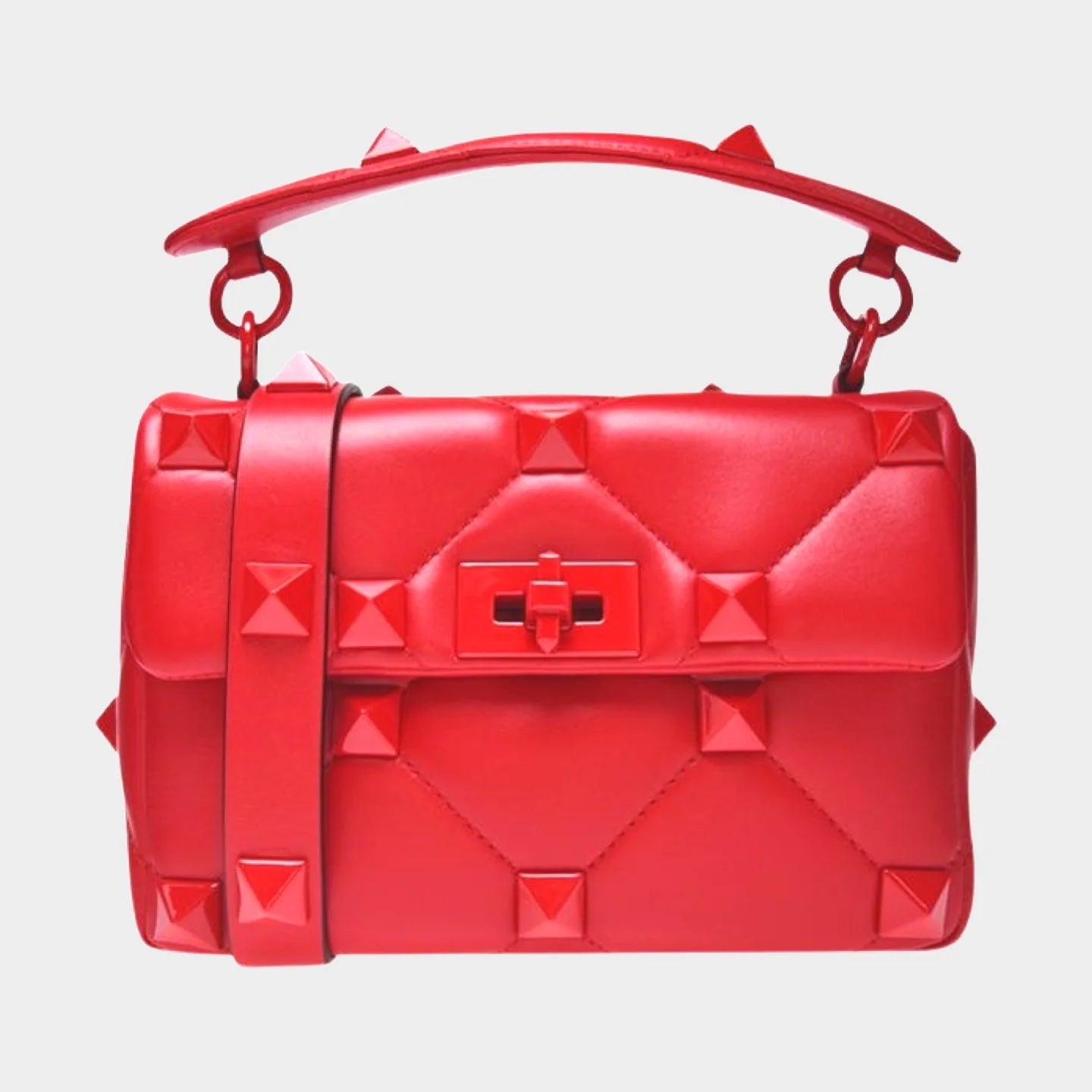 VALENTINO GARAVANI ROMAN STUD NAPPA LEATHER SHOULDER BAG IN ROUGE