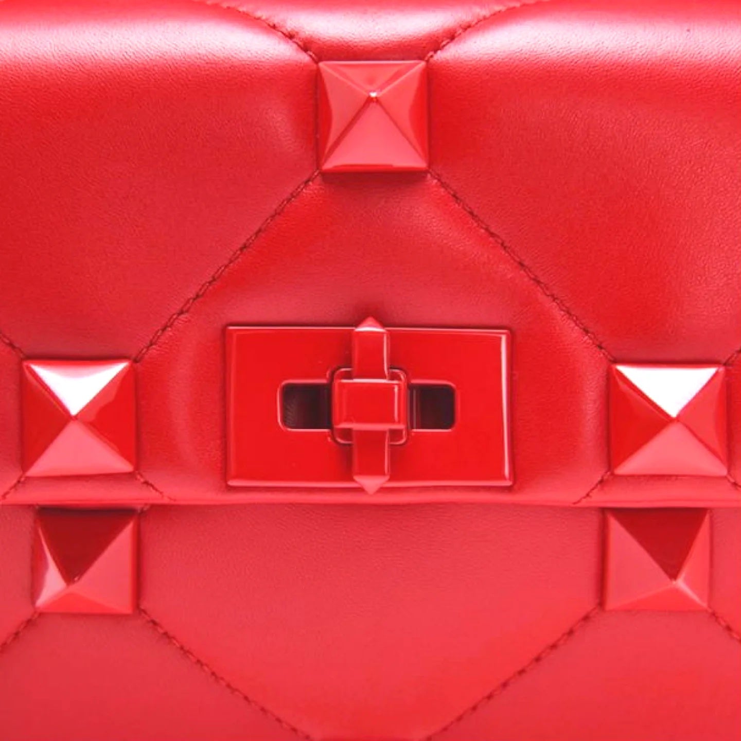 VALENTINO GARAVANI ROMAN STUD NAPPA LEATHER SHOULDER BAG IN ROUGE