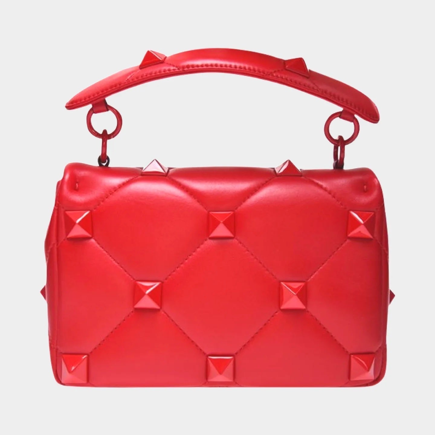 VALENTINO GARAVANI ROMAN STUD NAPPA LEATHER SHOULDER BAG IN ROUGE