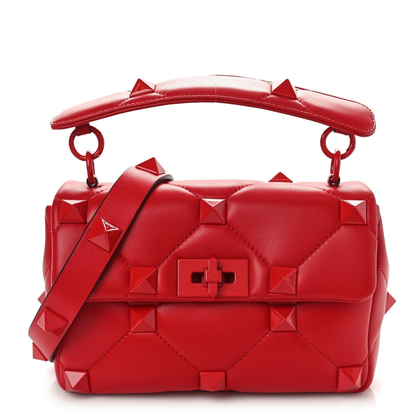 VALENTINO GARAVANI ROMAN STUD NAPPA LEATHER SHOULDER BAG IN ROUGE