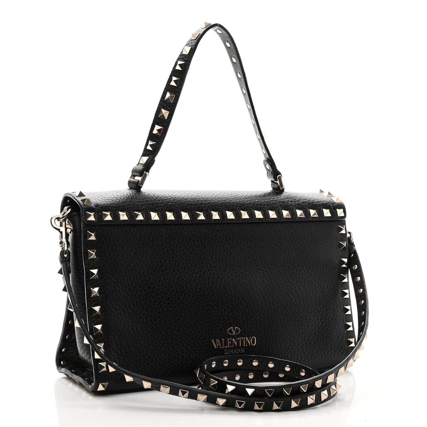 VALENTINO GRAINED CALFSKIN ROCKSTUD TOP HANDLE CROSSBODY BAG