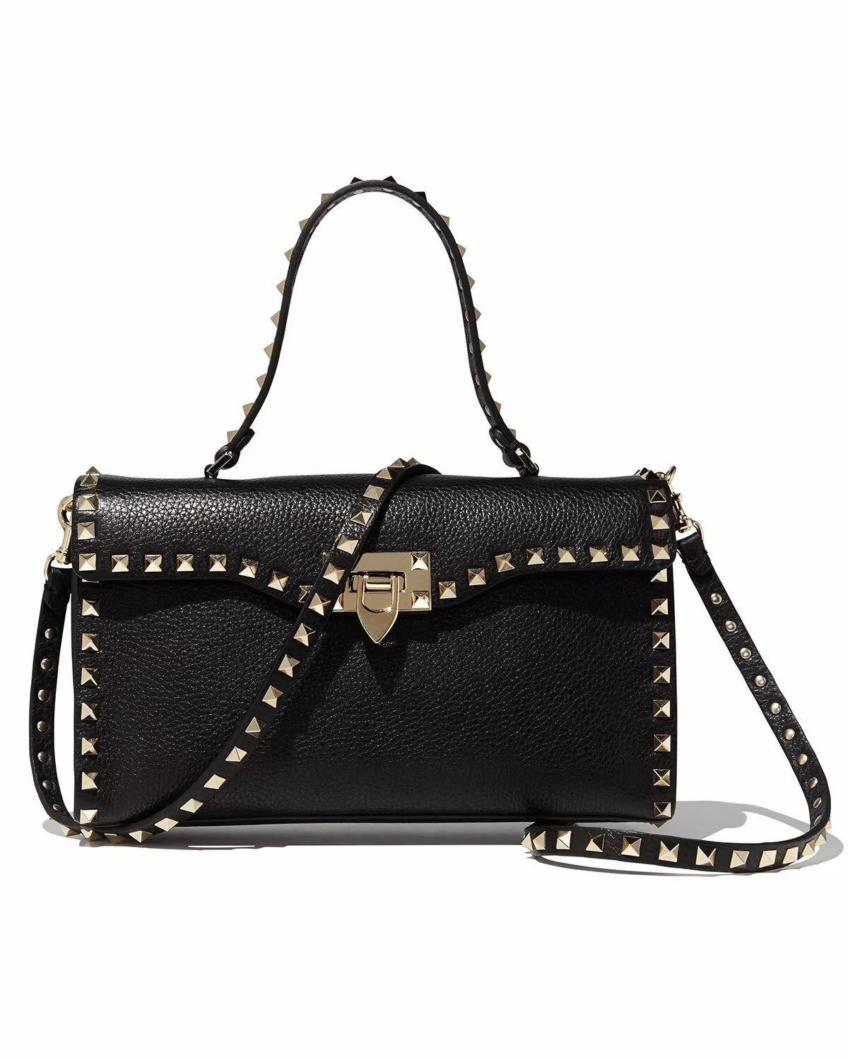 VALENTINO GRAINED CALFSKIN ROCKSTUD TOP HANDLE CROSSBODY BAG