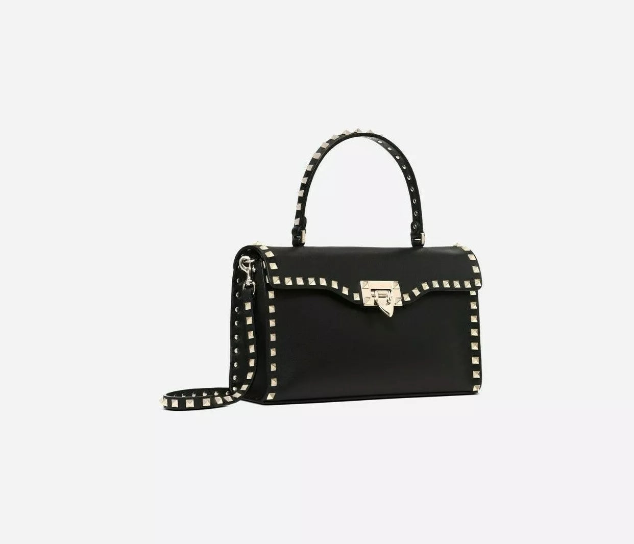 VALENTINO GRAINED CALFSKIN ROCKSTUD TOP HANDLE CROSSBODY BAG