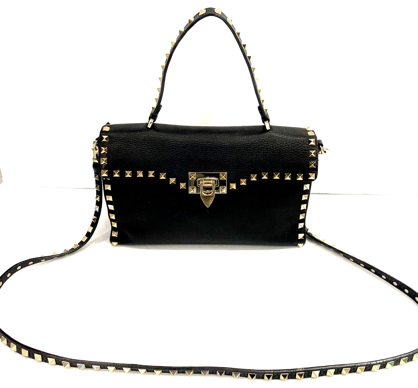 VALENTINO GRAINED CALFSKIN ROCKSTUD TOP HANDLE CROSSBODY BAG
