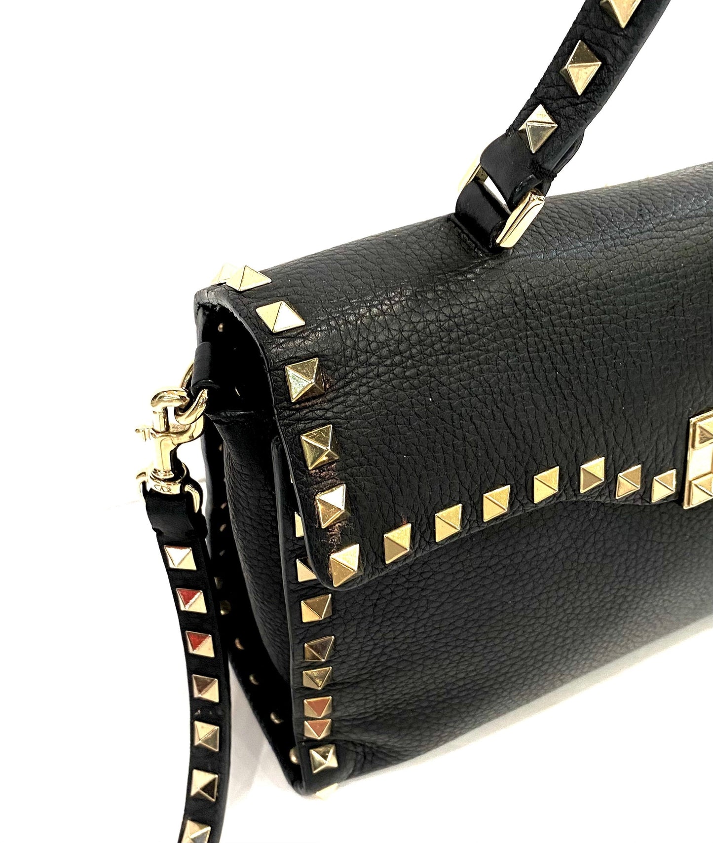VALENTINO GRAINED CALFSKIN ROCKSTUD TOP HANDLE CROSSBODY BAG