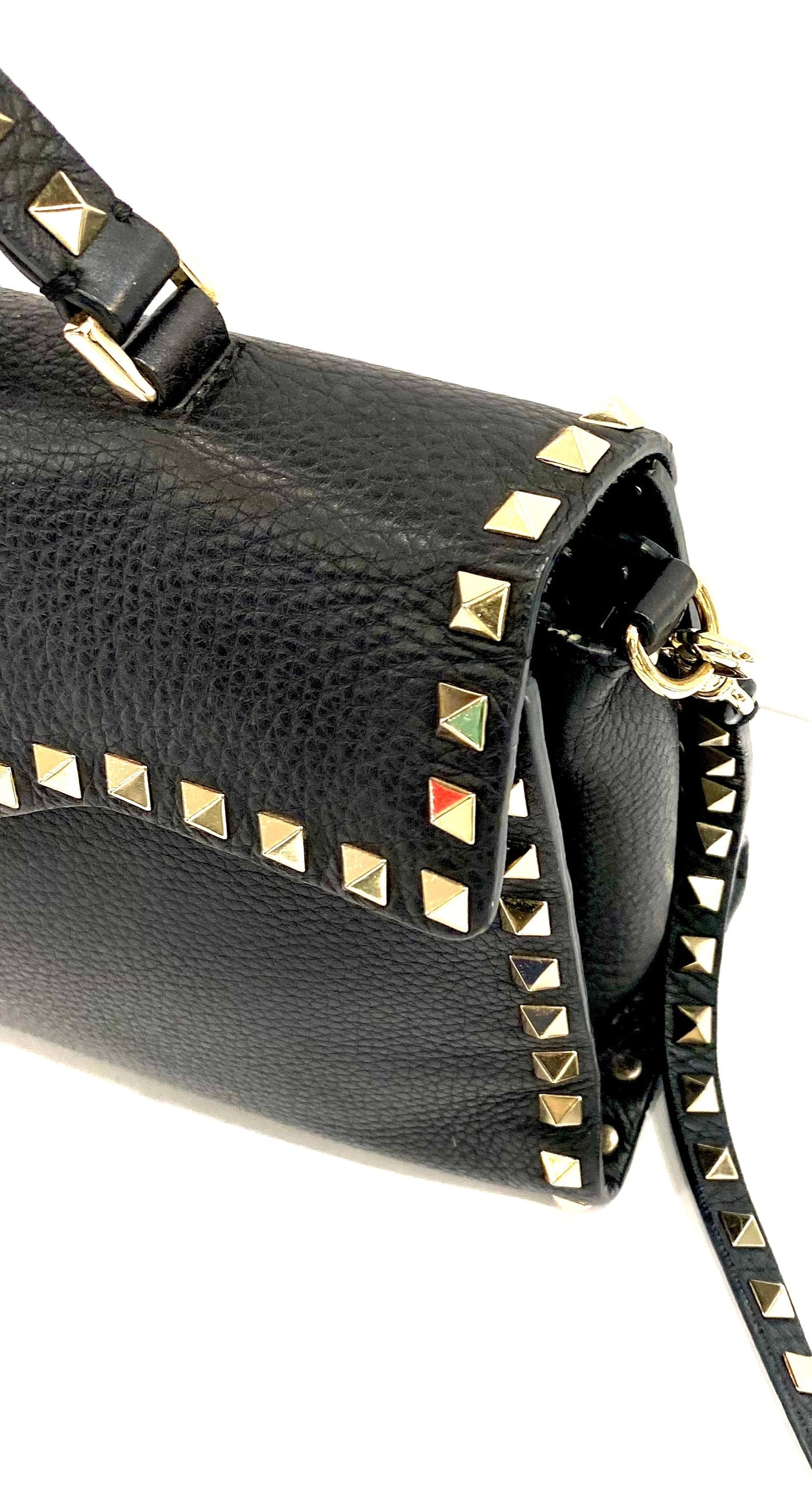 VALENTINO GRAINED CALFSKIN ROCKSTUD TOP HANDLE CROSSBODY BAG