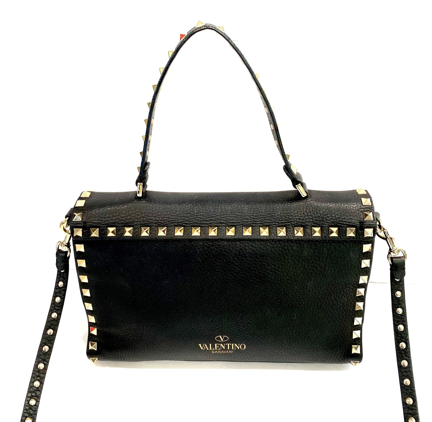 VALENTINO GRAINED CALFSKIN ROCKSTUD TOP HANDLE CROSSBODY BAG
