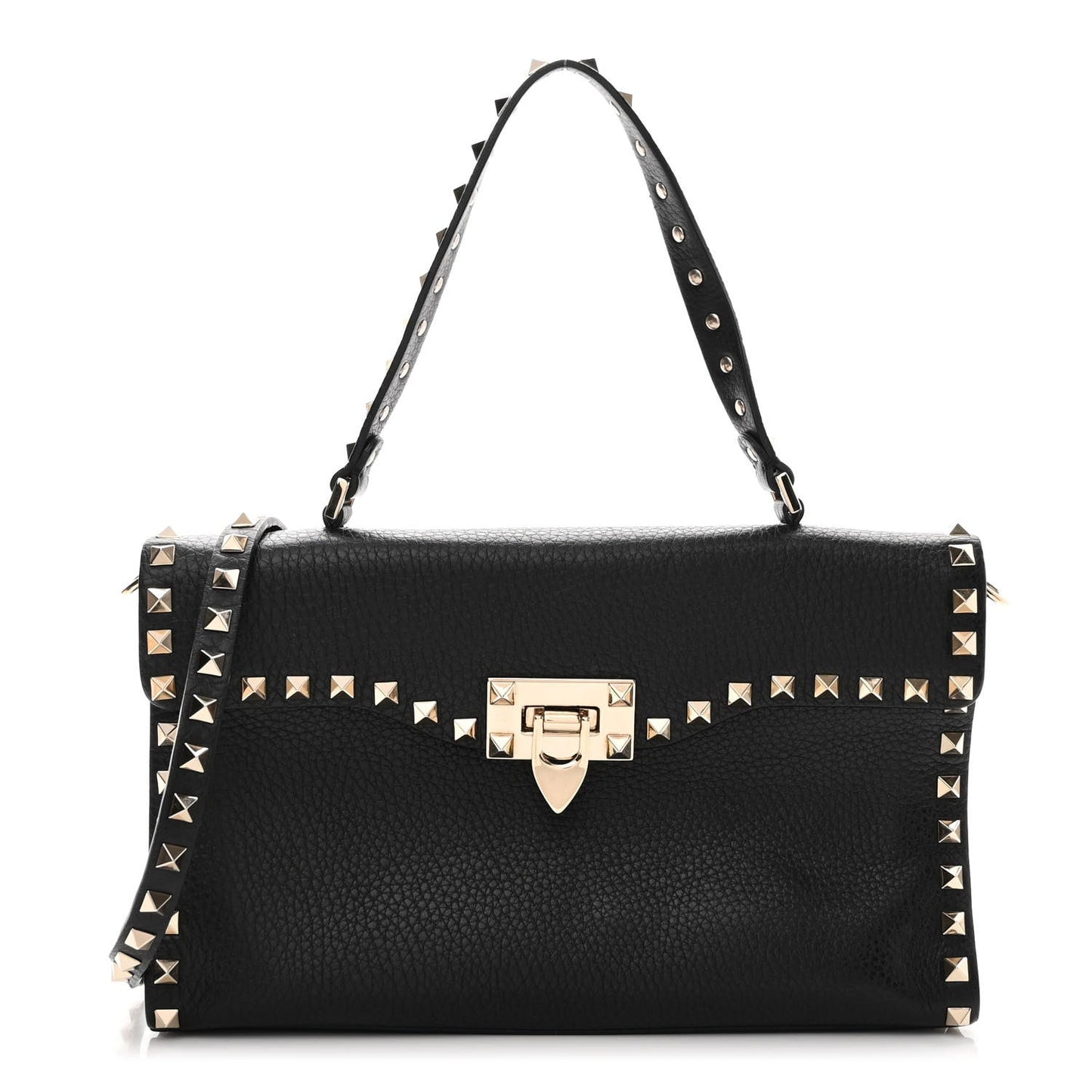 VALENTINO GRAINED CALFSKIN ROCKSTUD TOP HANDLE CROSSBODY BAG