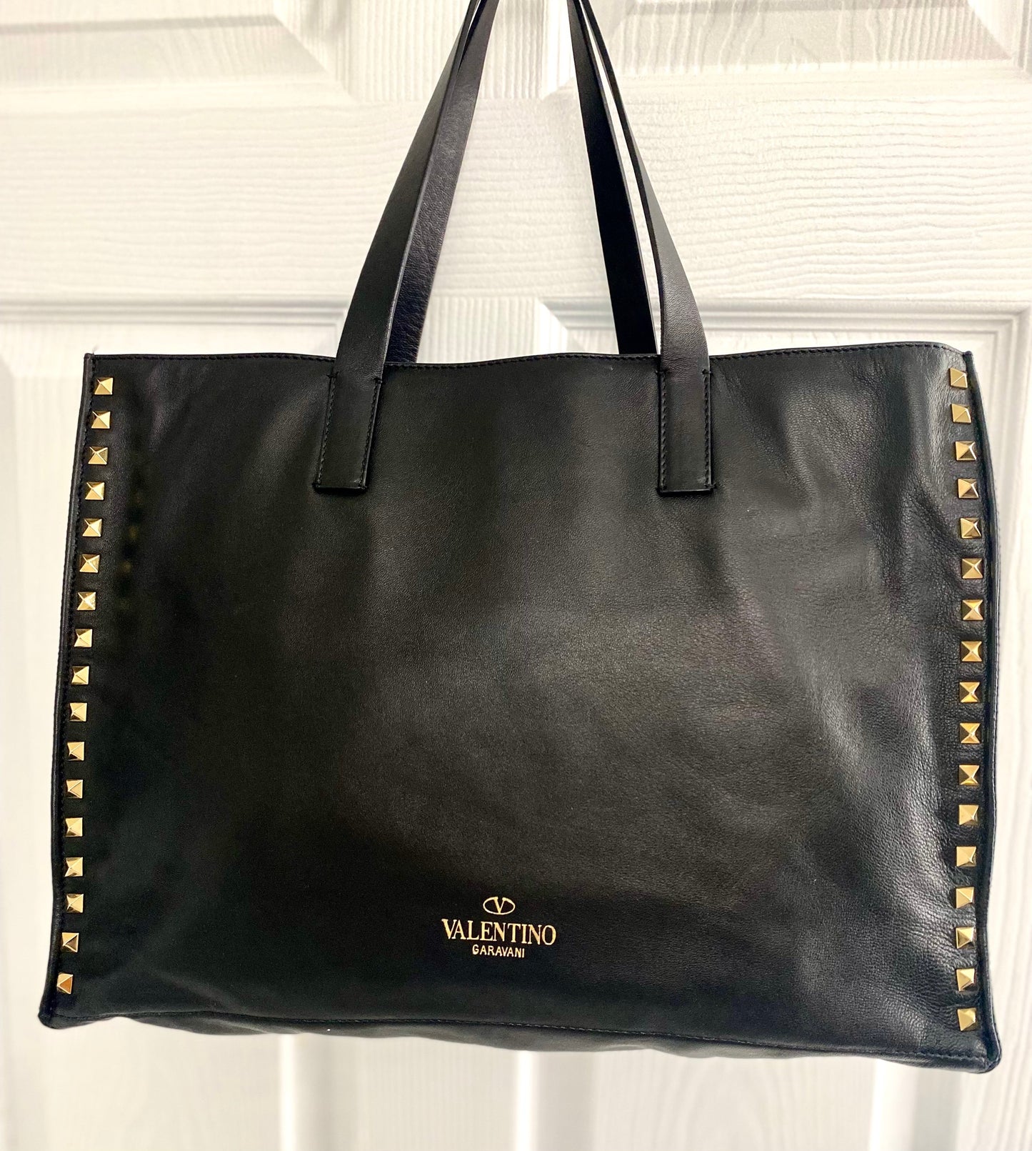 VALENTINO NAPPA LEATHER ROCKSTUD SOFT TOTE BAG