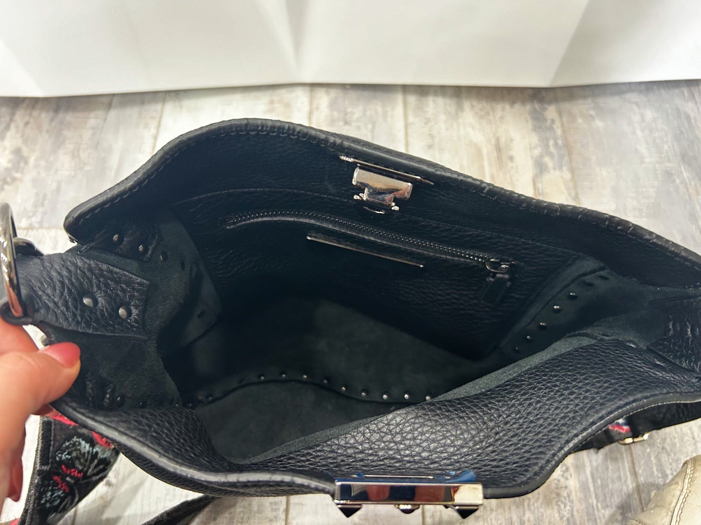 VALENTINO GARAVANI ROCKSTUD NOIR CALFSKIN LEATHER GUITAR HOBO BAG