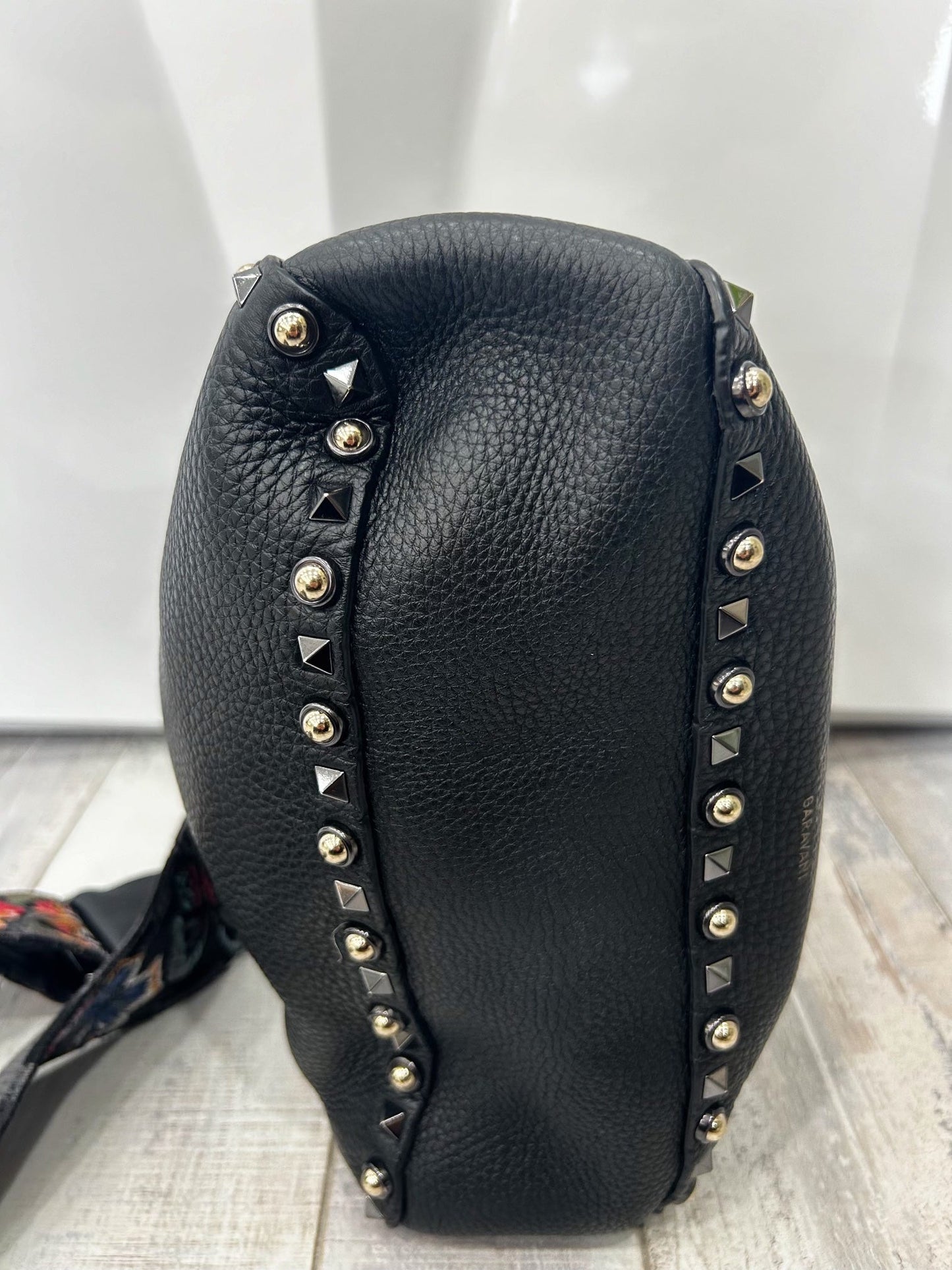 VALENTINO GARAVANI ROCKSTUD NOIR CALFSKIN LEATHER GUITAR HOBO BAG