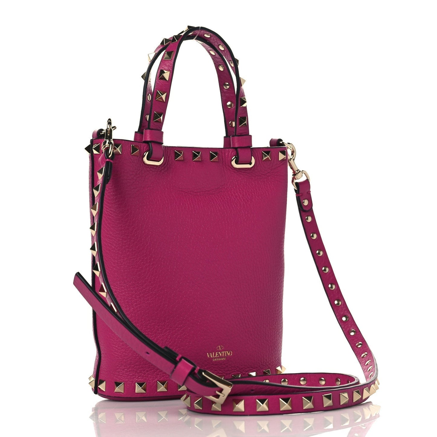VALENTINO PEBBLED CALFSKIN ROCKSTUD BUCKET BAG