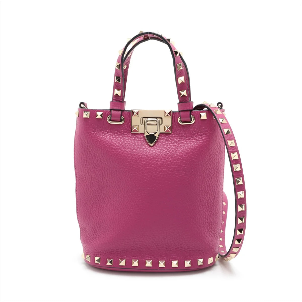 VALENTINO PEBBLED CALFSKIN ROCKSTUD BUCKET BAG