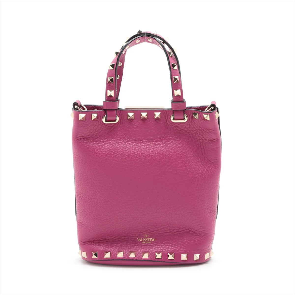 VALENTINO PEBBLED CALFSKIN ROCKSTUD BUCKET BAG