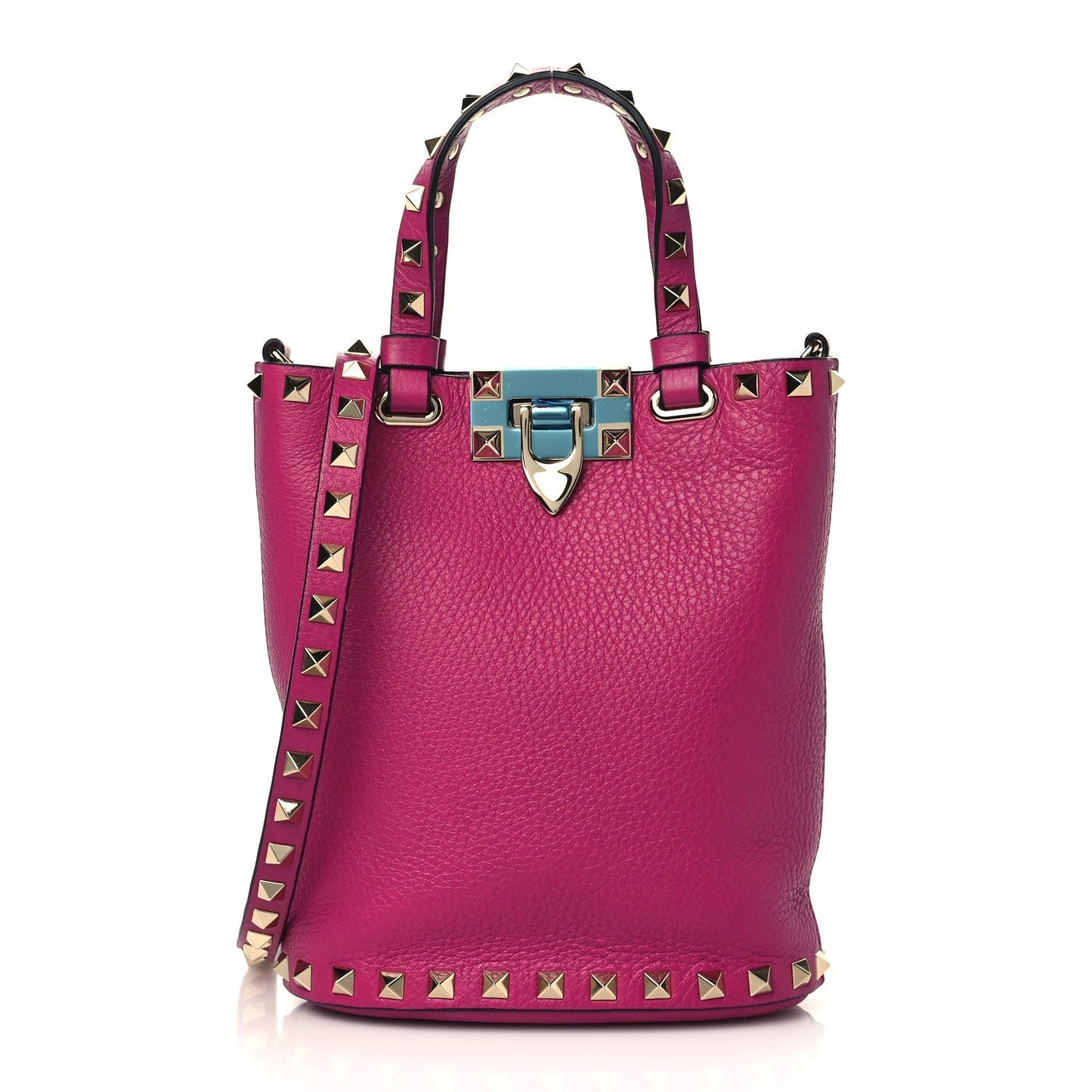 VALENTINO PEBBLED CALFSKIN ROCKSTUD BUCKET BAG
