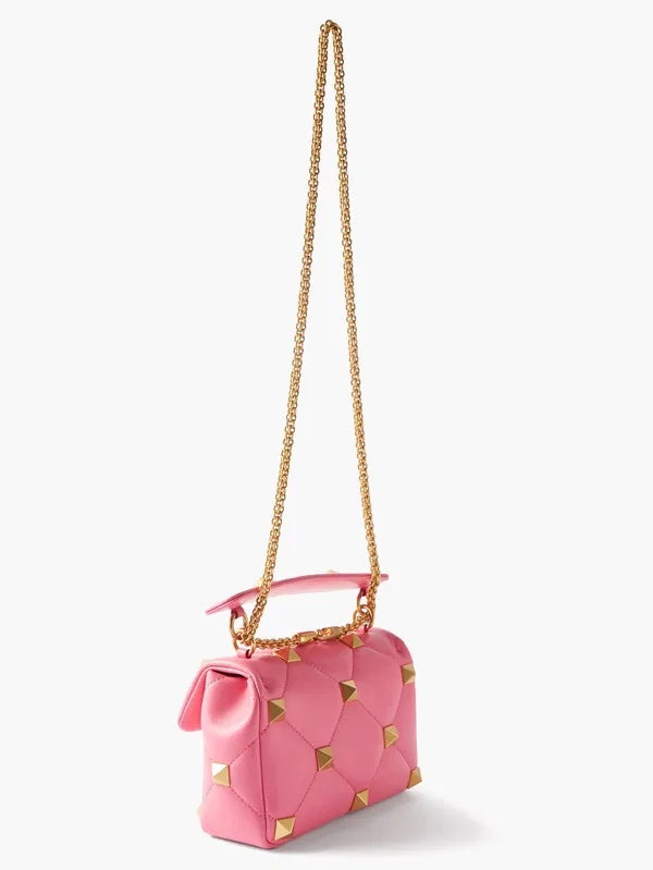 VALENTINO ROMAN STUD LARGE NAPPA LEATHER SHOULDER BAG IN PINK