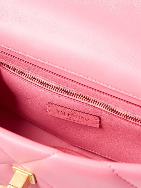 VALENTINO ROMAN STUD LARGE NAPPA LEATHER SHOULDER BAG IN PINK