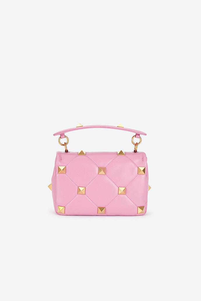 VALENTINO ROMAN STUD LARGE NAPPA LEATHER SHOULDER BAG IN PINK