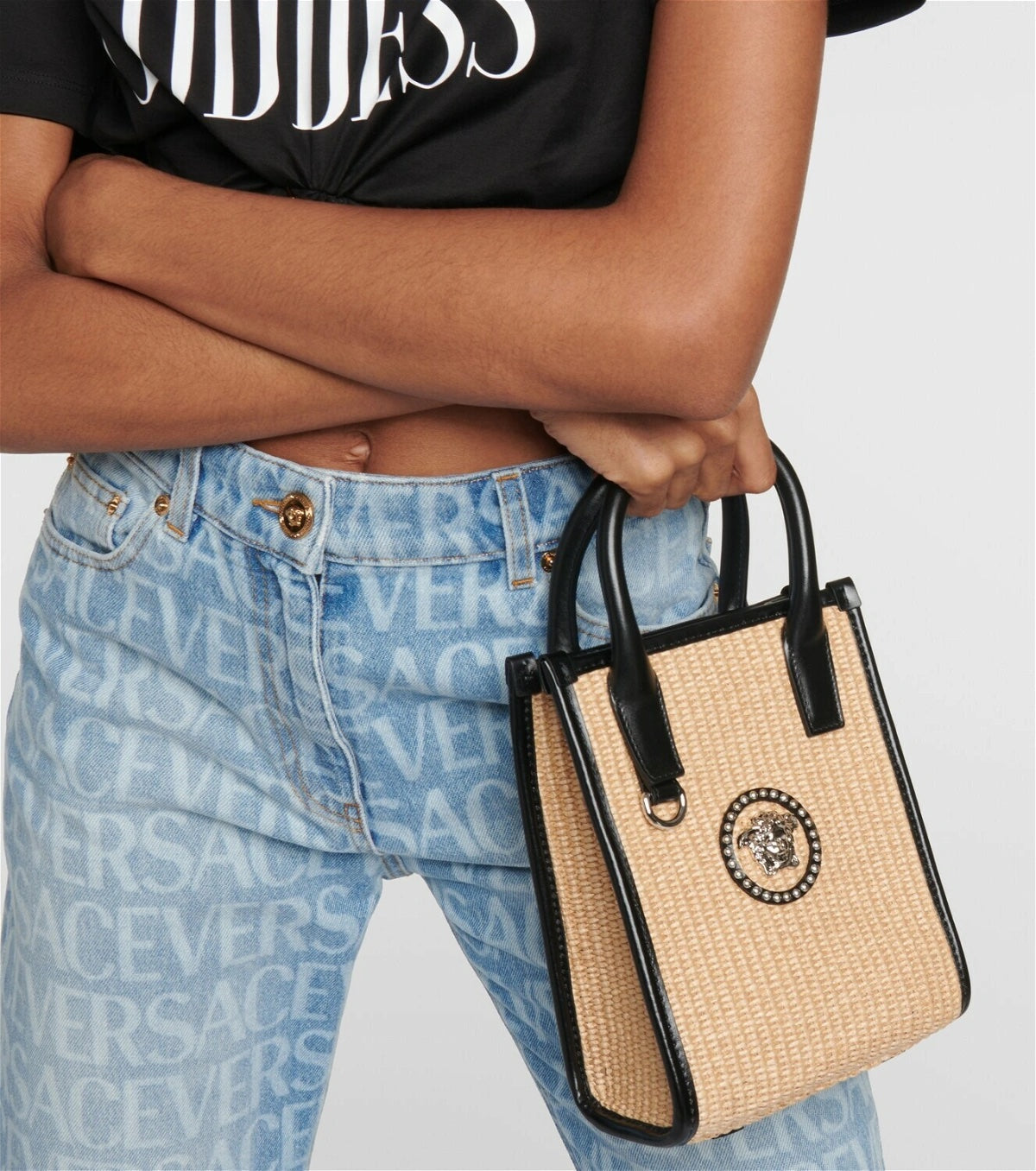 VERSACE STUDDED LA MEDUSA MINI TOTE BAG