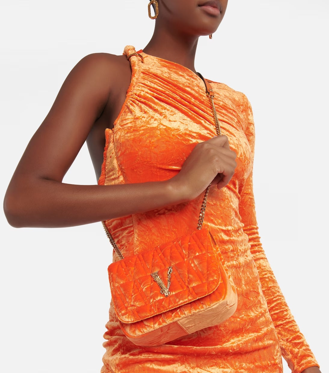 VERSACE VIRTUS SMALL CRUSHED VELVET CROSSBODY BAG
