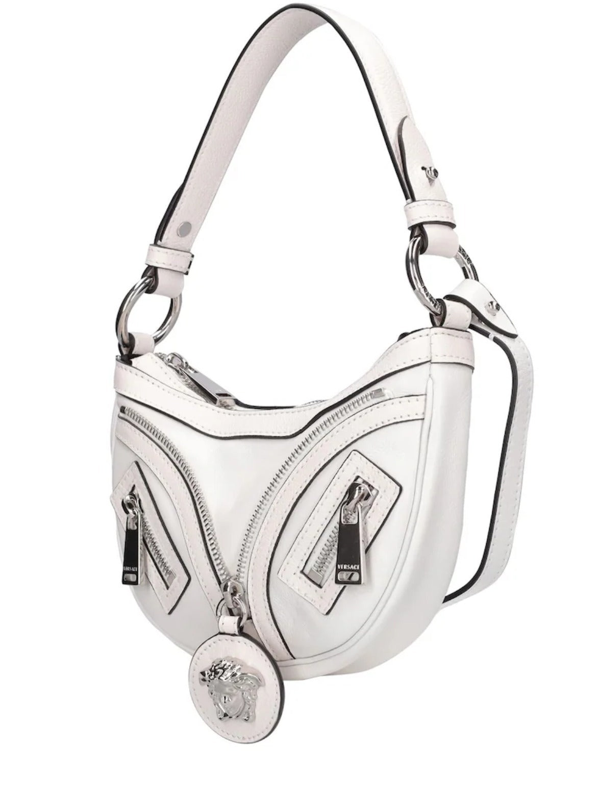 VERSACE CALFSKIN LEATHER MINI HOBO BAG IN OPTIC WHITE