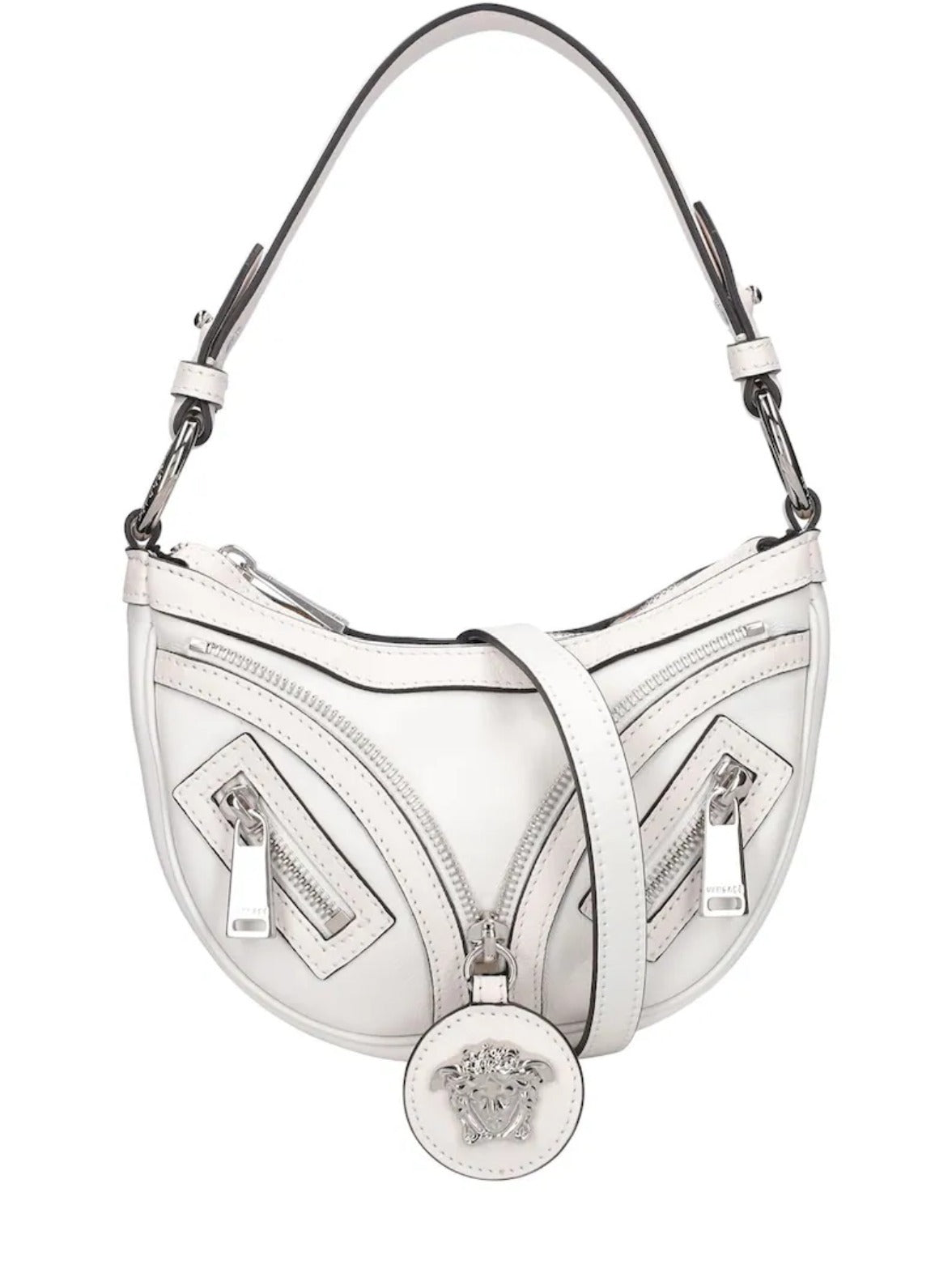 VERSACE CALFSKIN LEATHER MINI HOBO BAG IN OPTIC WHITE