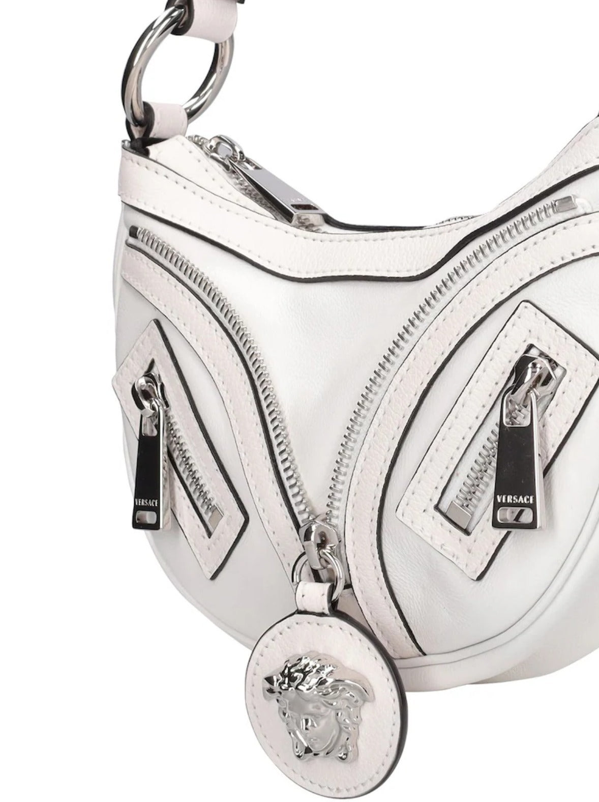 VERSACE CALFSKIN LEATHER MINI HOBO BAG IN OPTIC WHITE