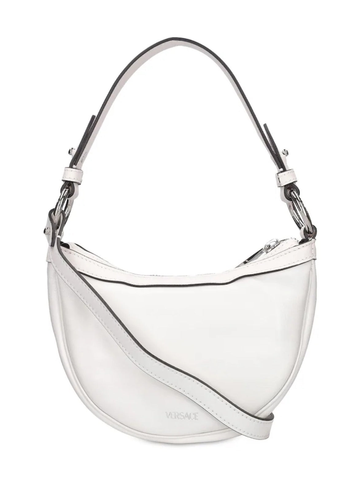 VERSACE CALFSKIN LEATHER MINI HOBO BAG IN OPTIC WHITE