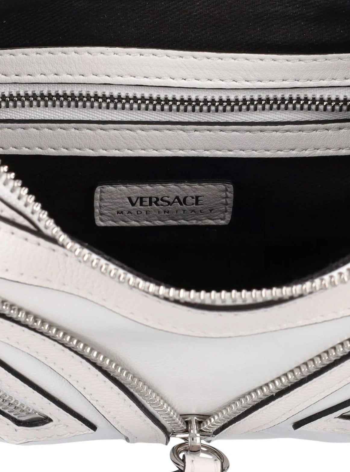 VERSACE CALFSKIN LEATHER MINI HOBO BAG IN OPTIC WHITE