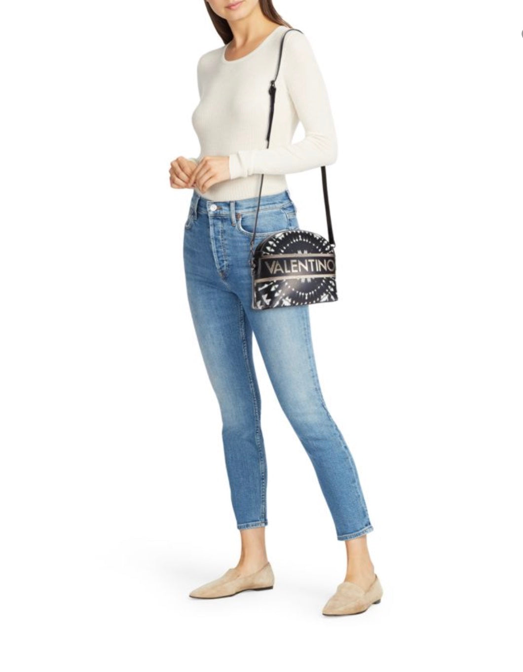 VALENTINO DIANA DISTRESSED TIE-DYE LEATHER CROSSBODY BAG