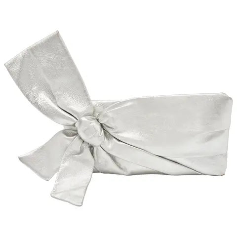 VALENTINO GARAVANI METALLIC SILVER LEATHER BOW CLUCH BAG
