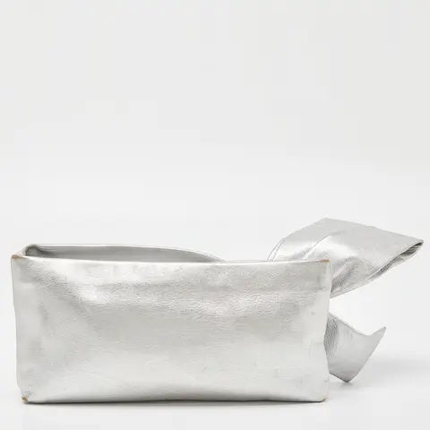 VALENTINO GARAVANI METALLIC SILVER LEATHER BOW CLUCH BAG