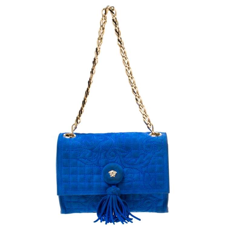 VERSACE MEDUSA BLUE SUEDE VANITAS SHOULDER BAG