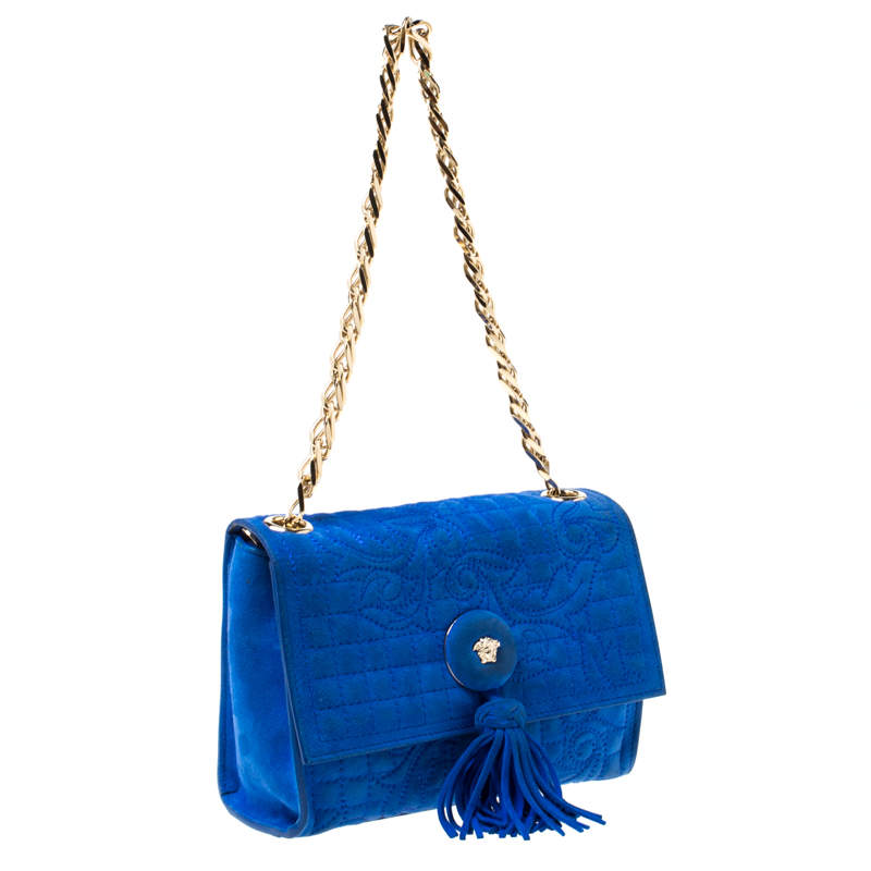 VERSACE MEDUSA BLUE SUEDE VANITAS SHOULDER BAG