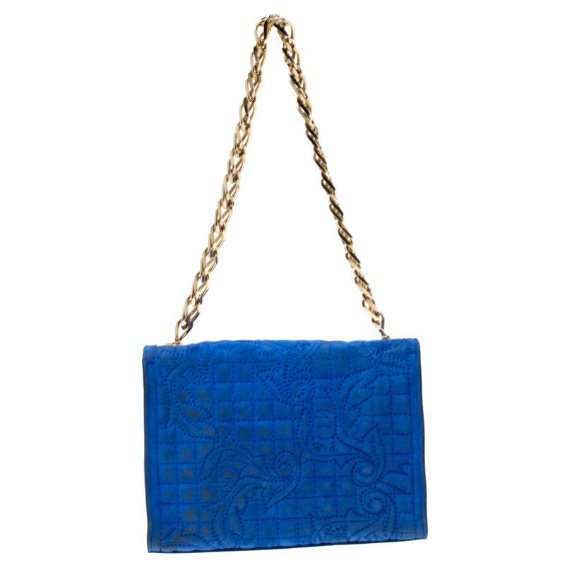 VERSACE MEDUSA BLUE SUEDE VANITAS SHOULDER BAG