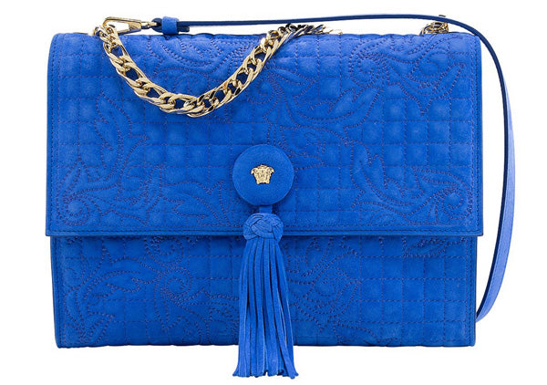 VERSACE MEDUSA BLUE SUEDE VANITAS SHOULDER BAG