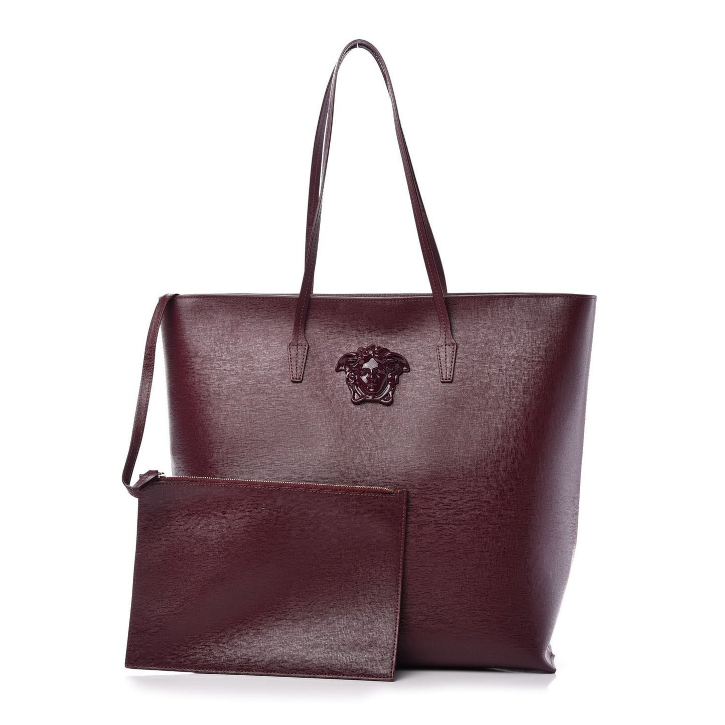 VERSACE Saffiano Palazzo Medusa Tote Burgundy