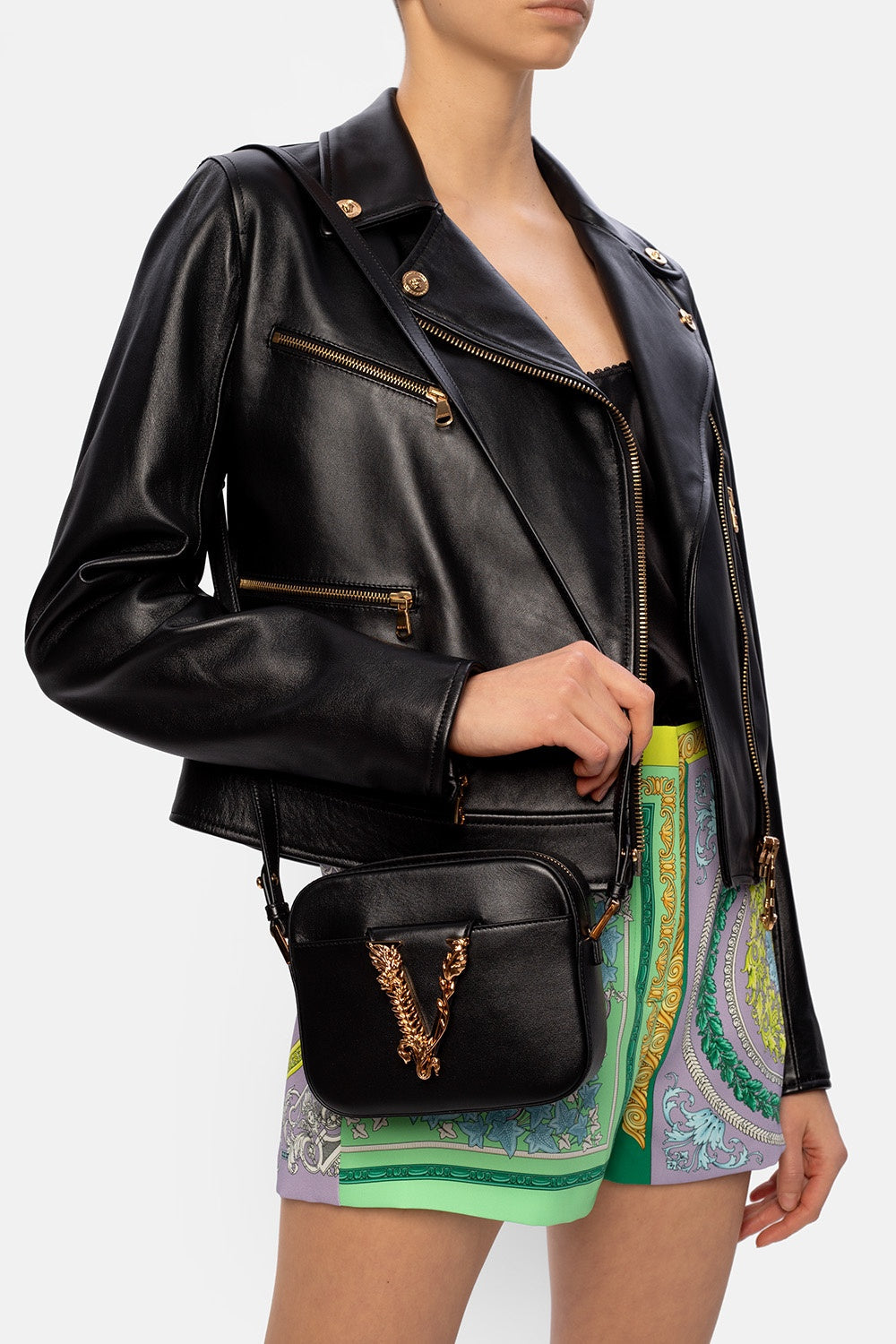 VERSACE VIRTUS SMALL LEATHER CAMERA BAG