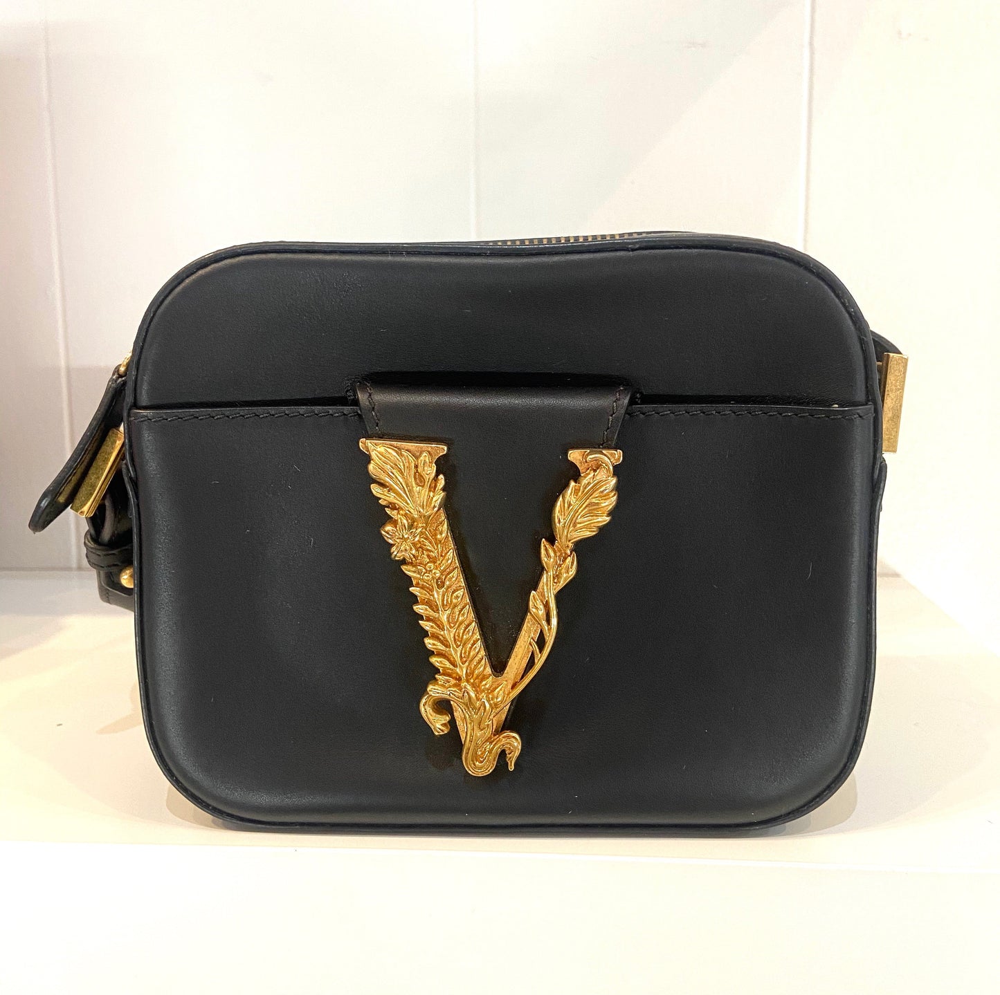 VERSACE VIRTUS SMALL LEATHER CAMERA BAG