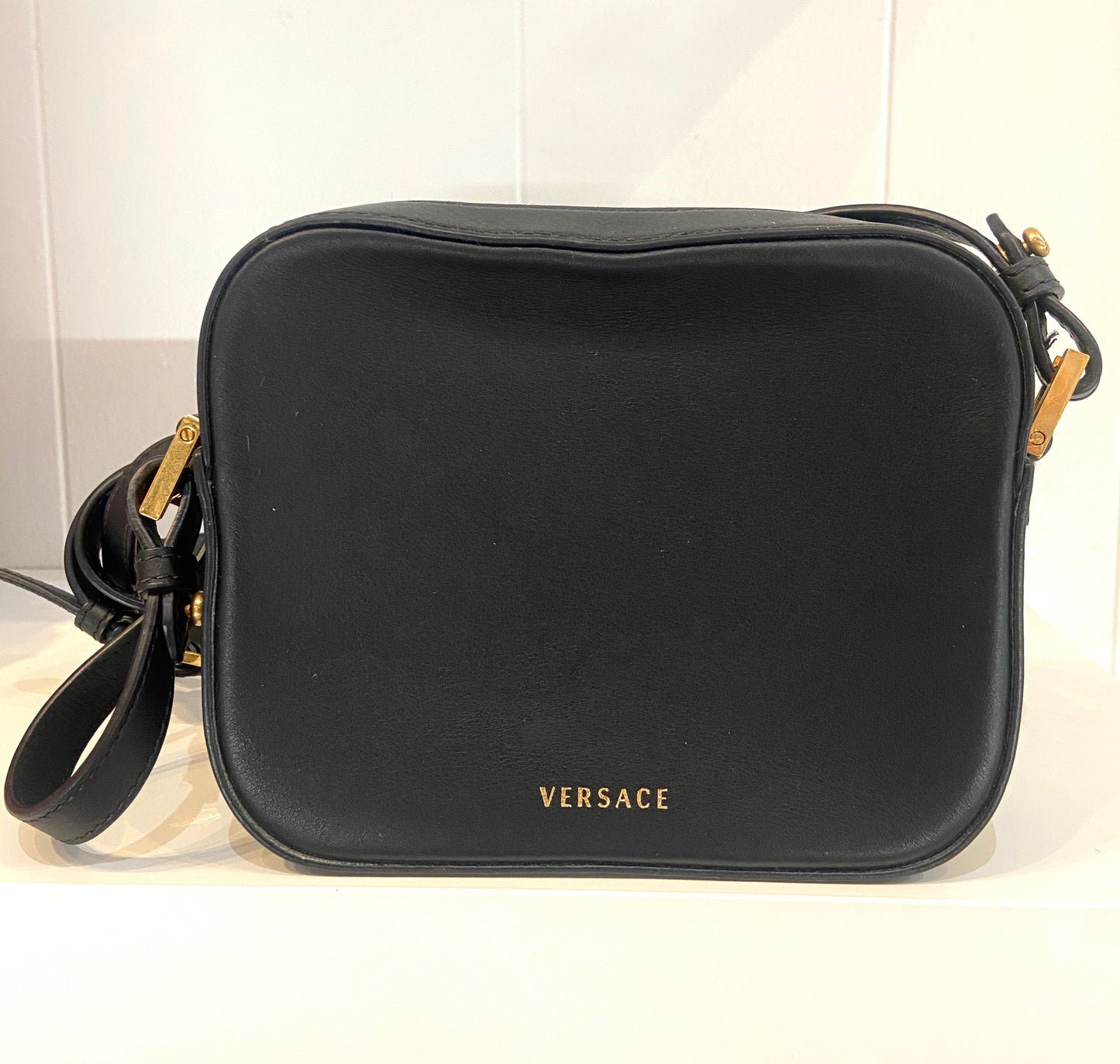 VERSACE VIRTUS SMALL LEATHER CAMERA BAG