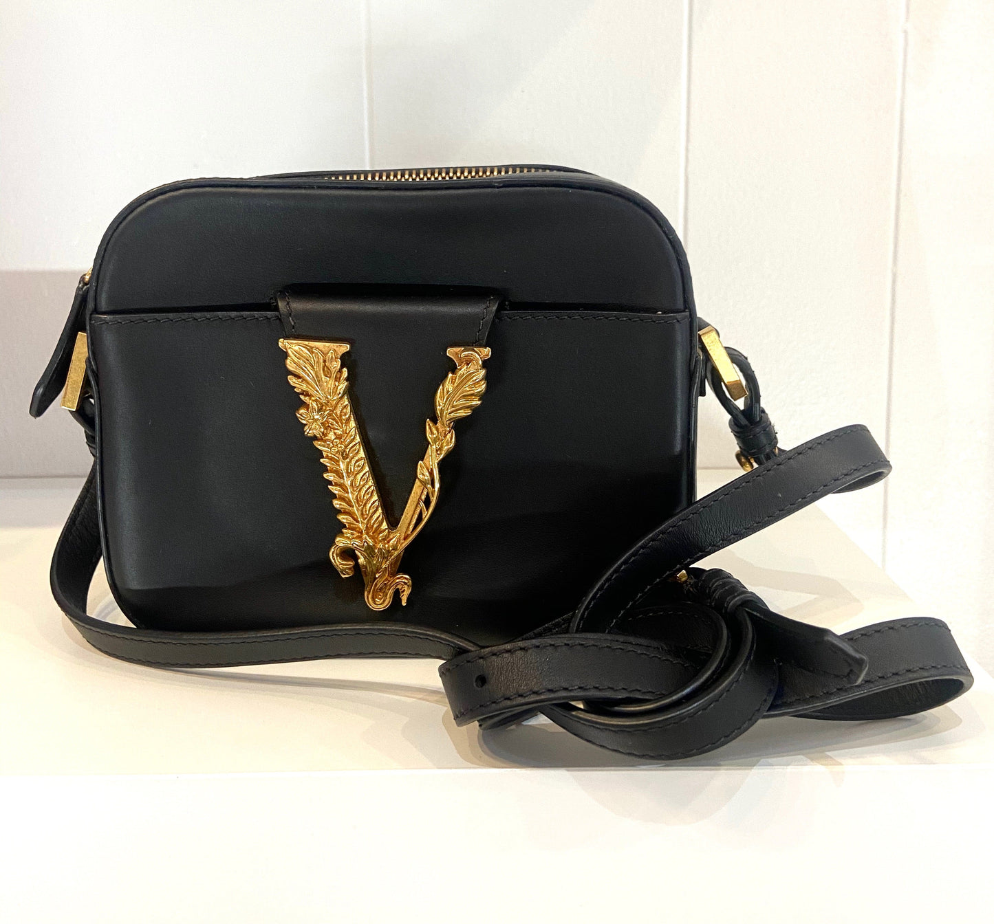 VERSACE VIRTUS SMALL LEATHER CAMERA BAG