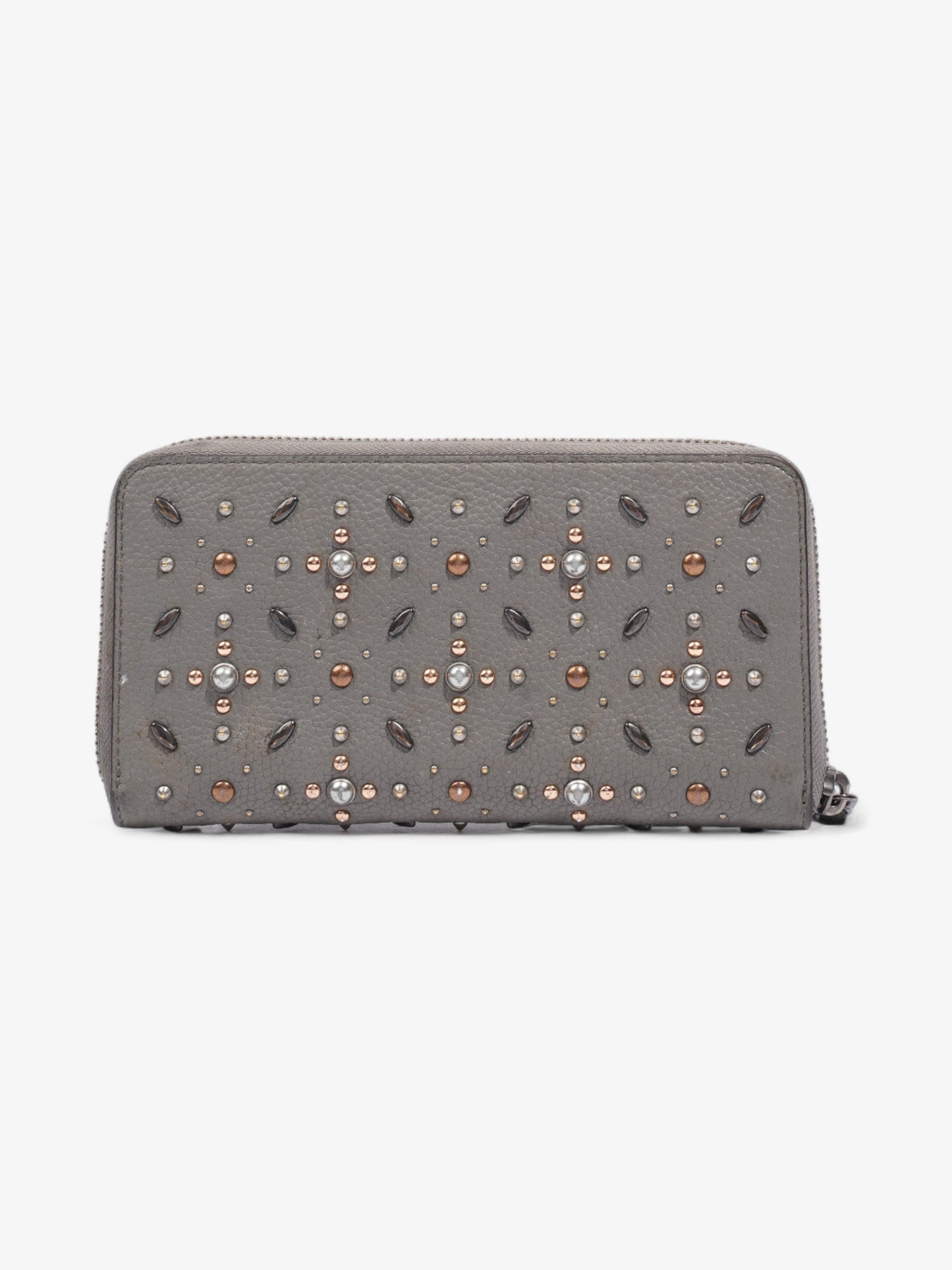 Coach Studded Zip Around Wallet Grey Leather