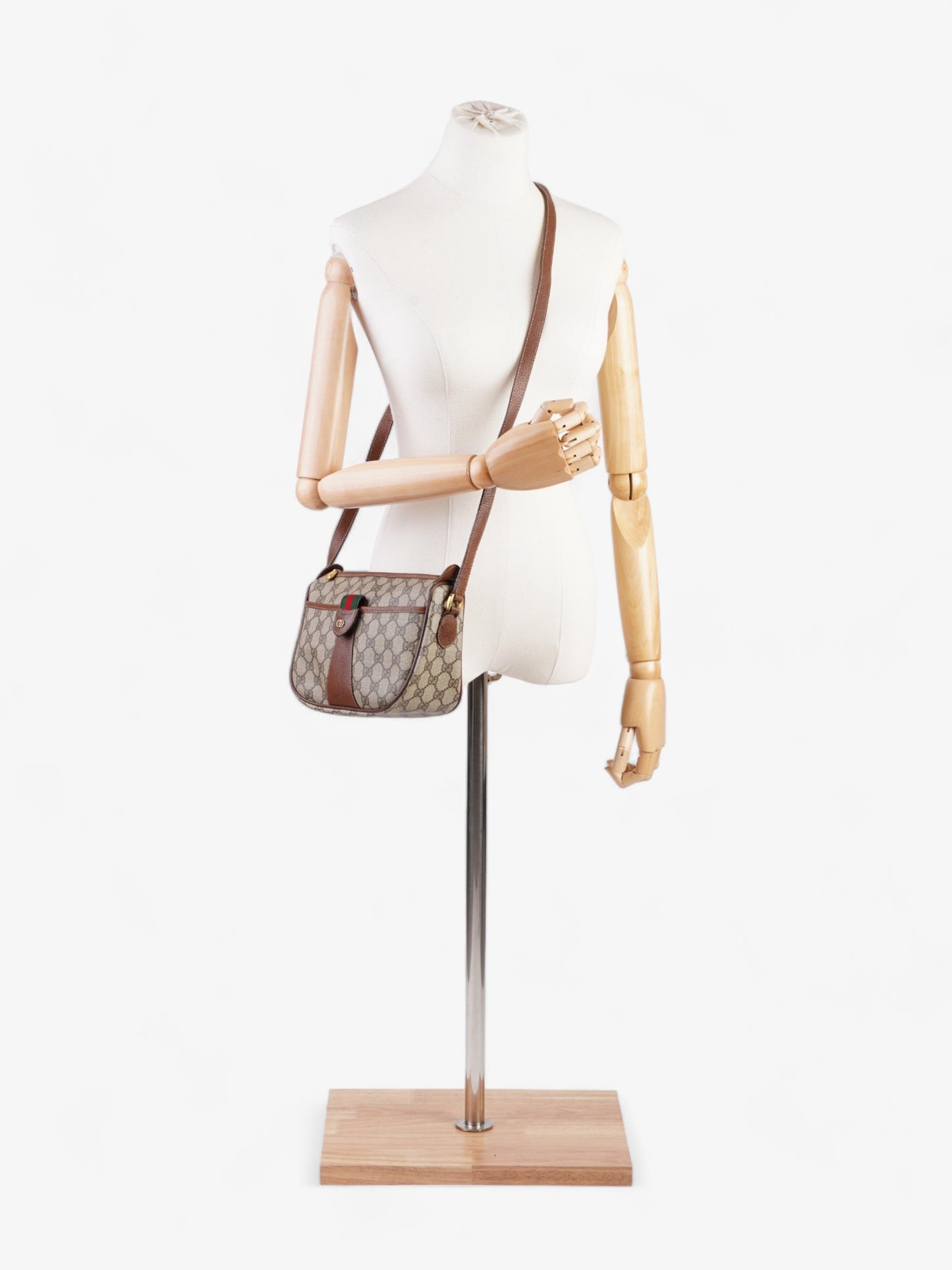 Gucci Old Gucci Sherry Line PVC & leather Shoulder bag Brown 001銉?8銉?177 Supreme Print Coated Canvas