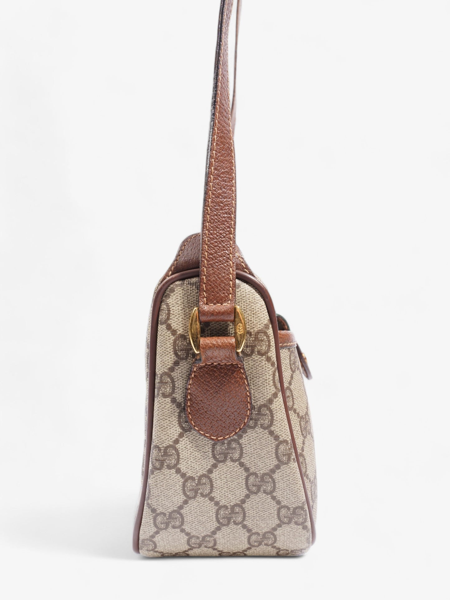 Gucci Old Gucci Sherry Line PVC & leather Shoulder bag Brown 001銉?8銉?177 Supreme Print Coated Canvas