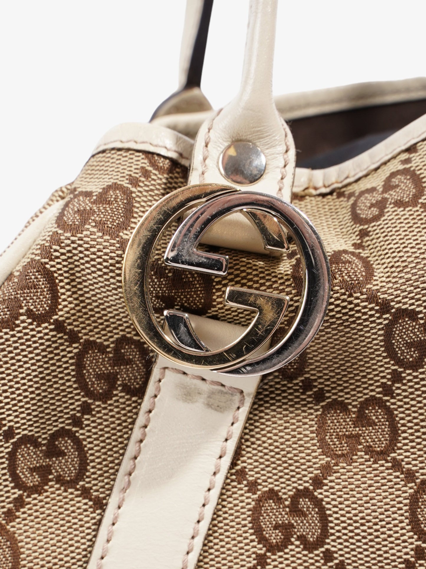 Gucci Twins Tote Beige And Ebony GG Supreme / White Canvas
