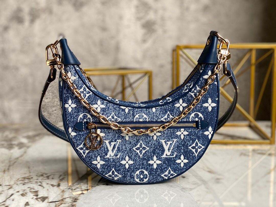 LV Loop SinGLAMI 1854 Jacquard Navy Blue By Nicolas GhesquiÃƒÂ¨re For Cruise Show, WoHandbags 9.1in/23cm LV M81166