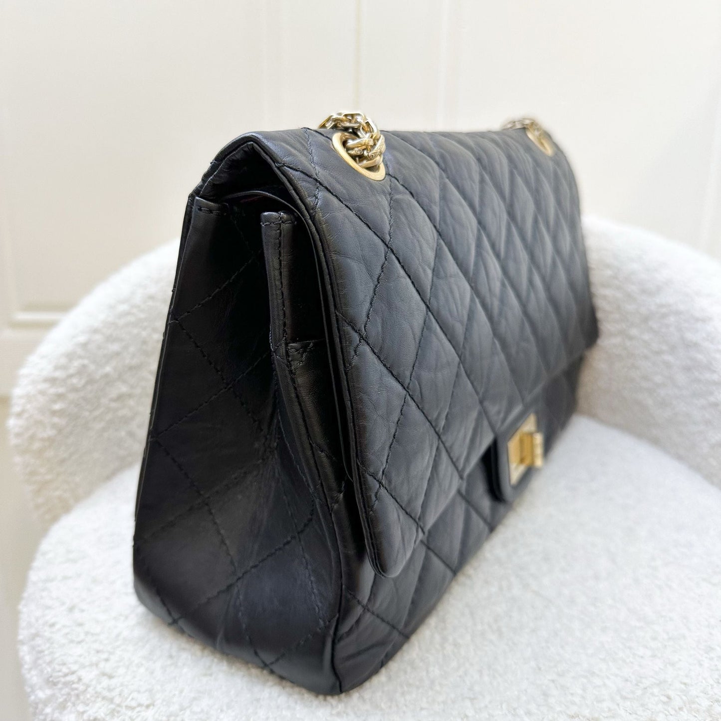 GLM-2.55 Reissue 227 Maxi Flap in Black Aged Calfskin and AGHW