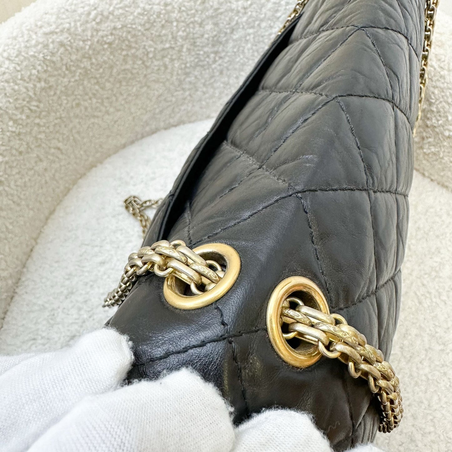 GLM-2.55 Reissue 227 Maxi Flap in Black Aged Calfskin and AGHW