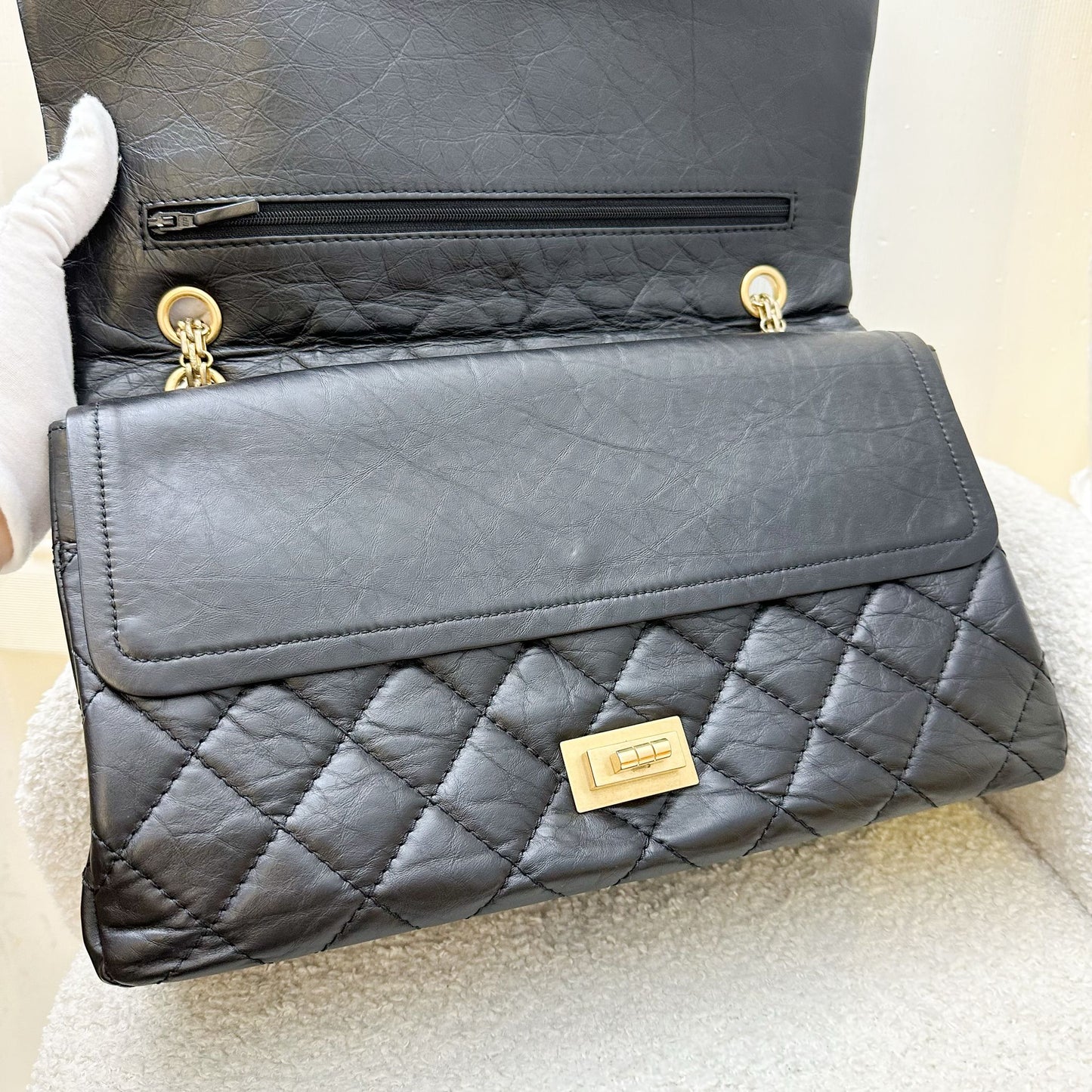 GLM-2.55 Reissue 227 Maxi Flap in Black Aged Calfskin and AGHW