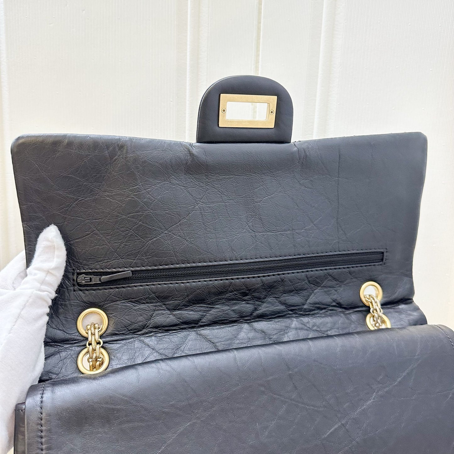 GLM-2.55 Reissue 227 Maxi Flap in Black Aged Calfskin and AGHW